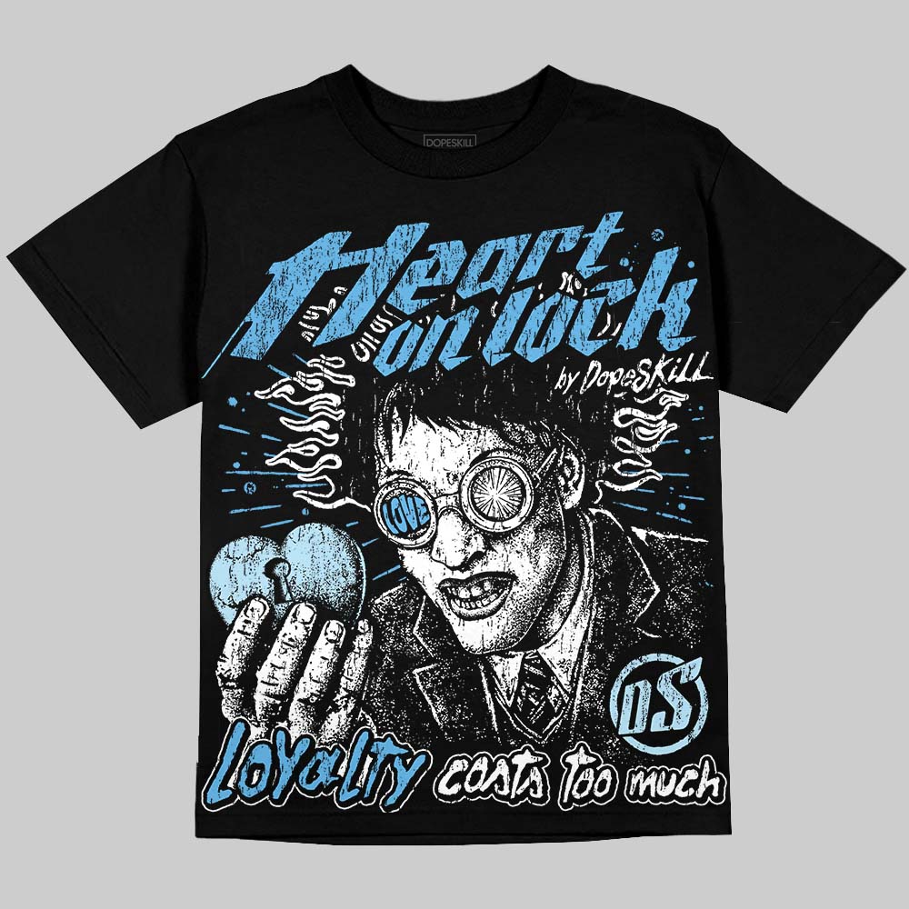 Jordan 11 University Blue DopeSkill Oversize Print T-Shirt Heart On Lock Graphic Streetwear - Black