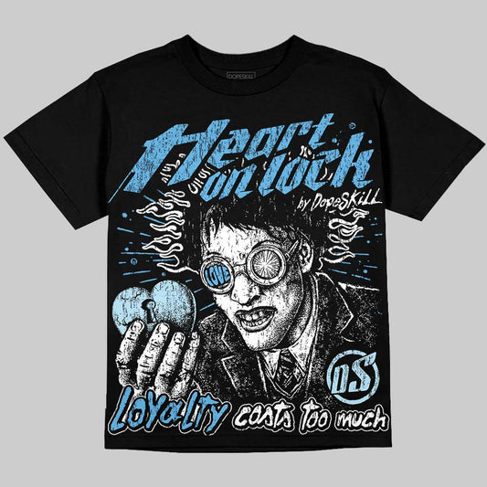 Jordan 11 University Blue DopeSkill Oversize Print T-Shirt Heart On Lock Graphic Streetwear - Black