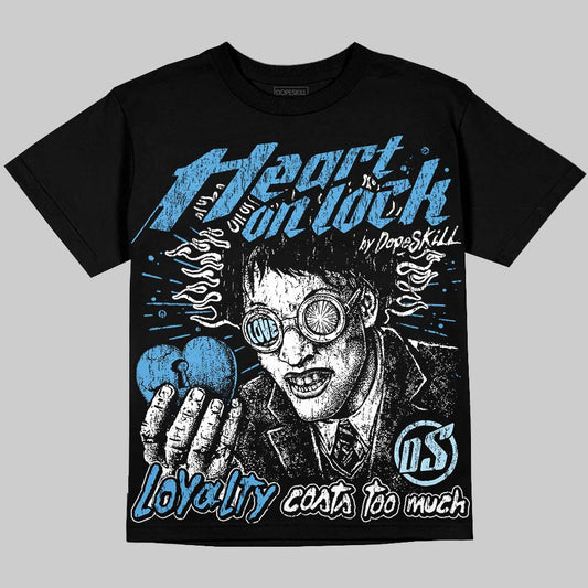 Jordan 11 University Blue DopeSkill Oversize Print T-Shirt Heart On Lock Graphic Streetwear - Black