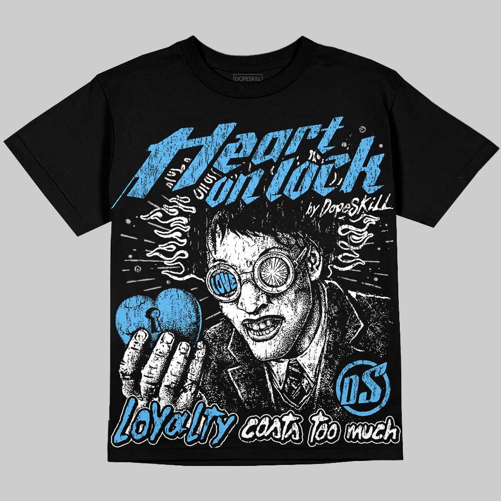 Jordan 14 Black and University Blue DopeSkill Oversize Print T-Shirt Heart On Lock Graphic Streetwear - Black