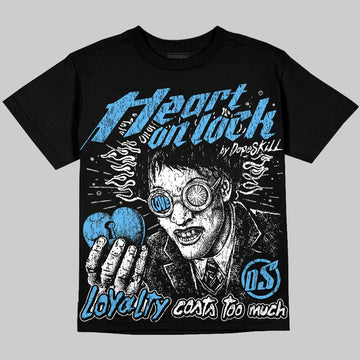 Jordan 14 Black and University Blue DopeSkill Oversize Print T-Shirt Heart On Lock Graphic Streetwear - Black