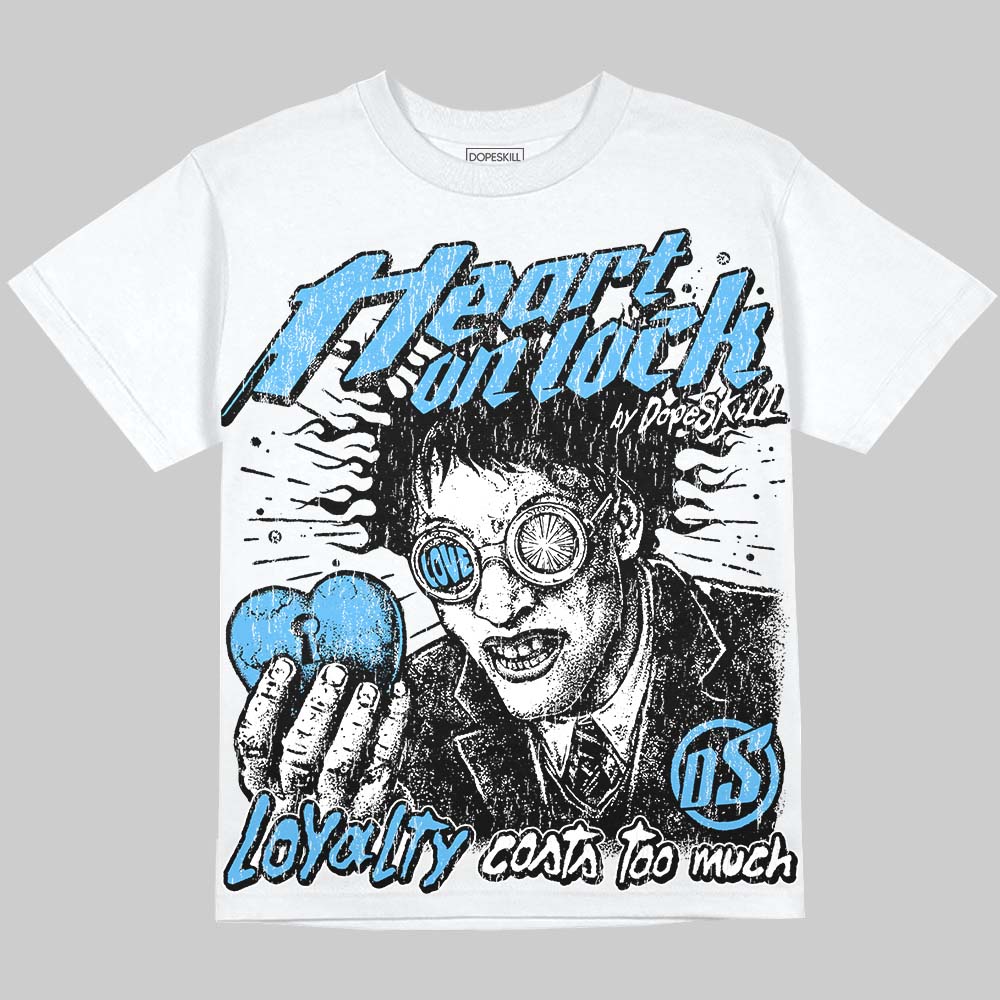 Jordan 14 Black and University Blue DopeSkill Oversize Print T-Shirt Heart On Lock Graphic Streetwear - White