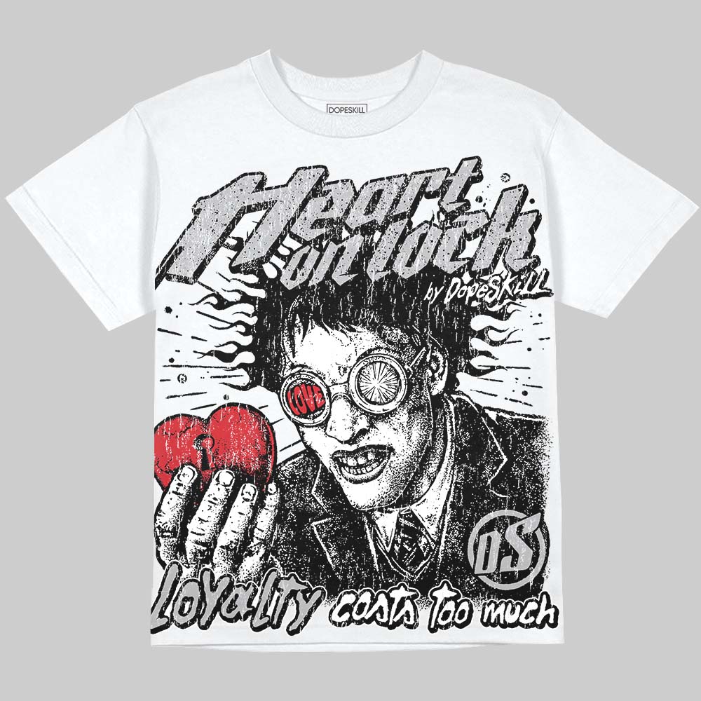 Jordan 4 White Cement DopeSkill Oversize Print T-Shirt Heart On Lock Graphic Streetwear - White 