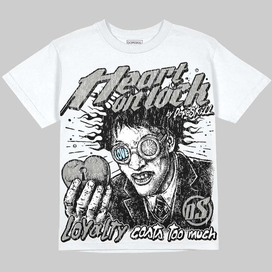 Jordan 5 White Metallic DopeSkill Oversize Print T-Shirt Heart On Lock Graphic Streetwear - White