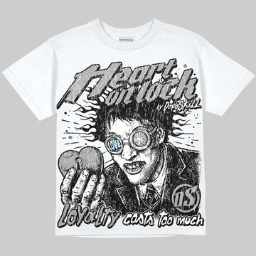 Jordan 5 White Metallic DopeSkill Oversize Print T-Shirt Heart On Lock Graphic Streetwear - White