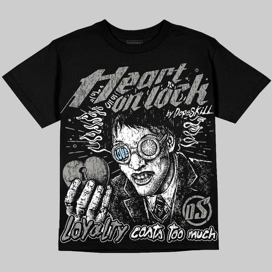 Jordan 5 White Metallic DopeSkill Oversize Print T-Shirt Heart On Lock Graphic Streetwear - Black