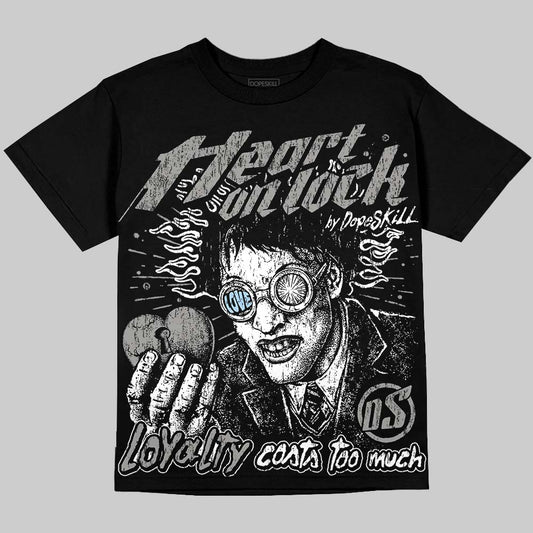 Jordan 5 White Metallic DopeSkill Oversize Print T-Shirt Heart On Lock Graphic Streetwear - Black
