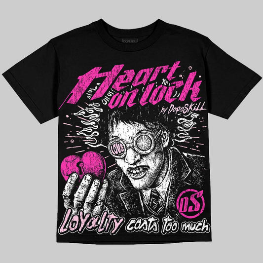 Dunk Triple Pink DopeSkill Oversize Print T-Shirt Heart On Lock Graphic Streetwear - Black