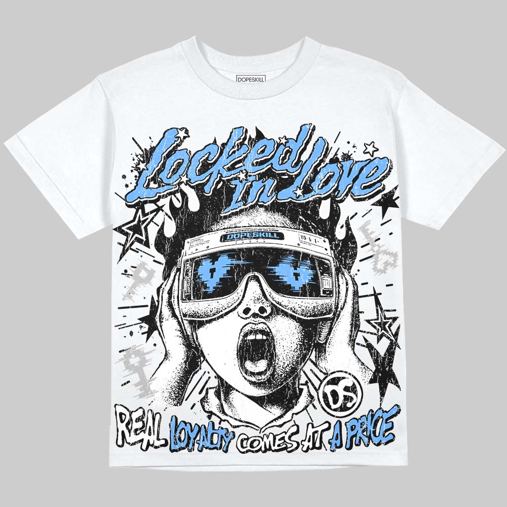 Jordan 5 Black University Blue DopeSkill Oversize Print T-Shirt Locked in Love Graphic Streetwear - White 