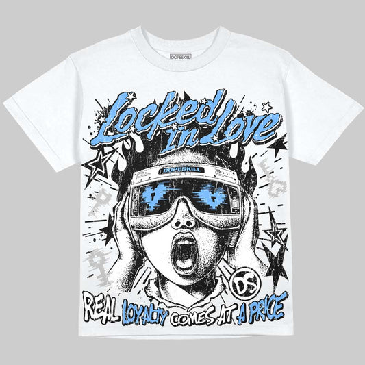 Jordan 5 Black University Blue DopeSkill Oversize Print T-Shirt Locked in Love Graphic Streetwear - White 