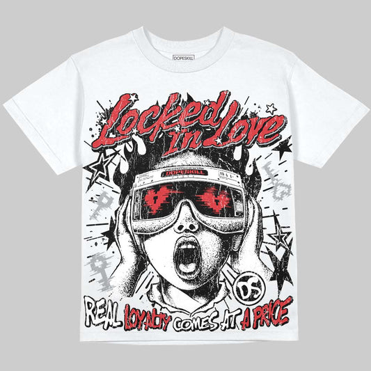 Jordan 4 Bred DopeSkill Oversize Print T-Shirt Locked in Love Graphic Streetwear - White