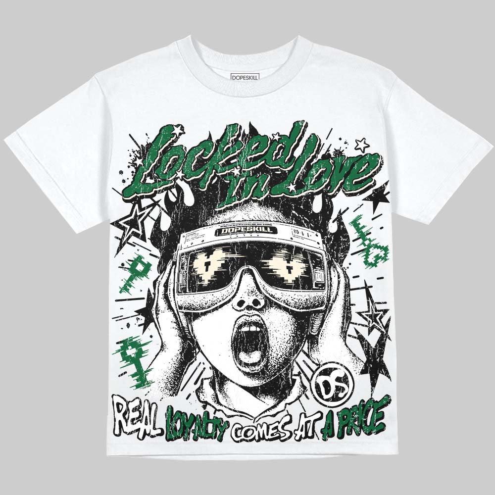 Jordan 14 Forest Green DopeSkill Oversize Print T-Shirt Locked in Love Graphic Streetwear - White