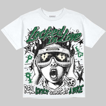 Jordan 14 Forest Green DopeSkill Oversize Print T-Shirt Locked in Love Graphic Streetwear - White