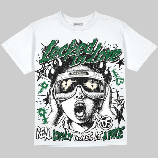 Jordan 14 Forest Green DopeSkill Oversize Print T-Shirt Locked in Love Graphic Streetwear - White