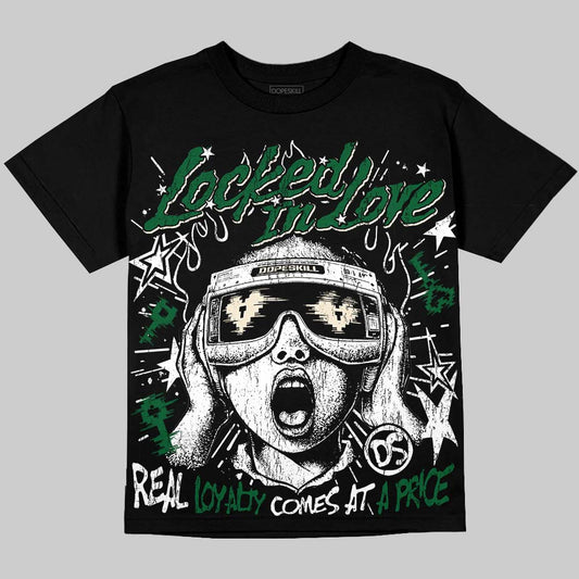 Jordan 14 Forest Green DopeSkill Oversize Print T-Shirt Locked in Love Graphic Streetwear - Black