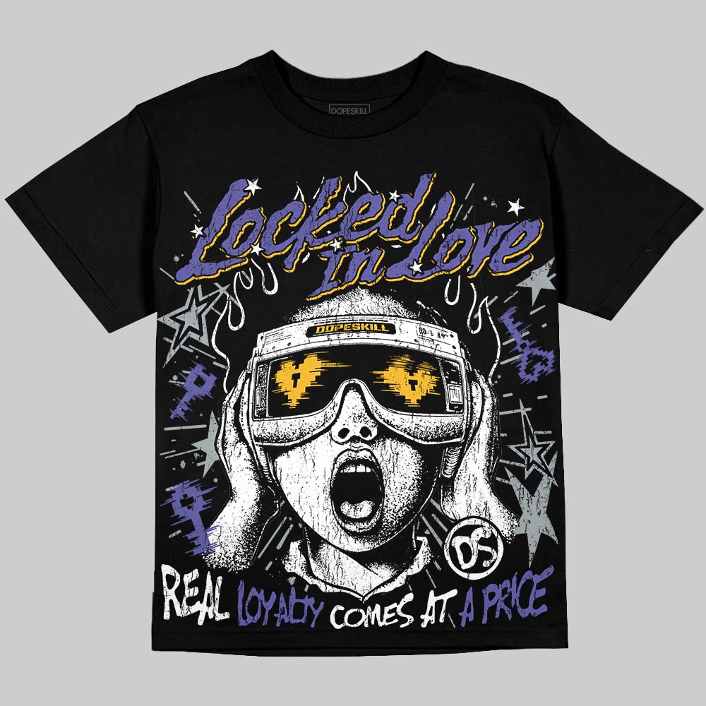 Jordan 4 Lakers DopeSkill Oversize Print T-Shirt Locked in Love Graphic Streetwear - Black