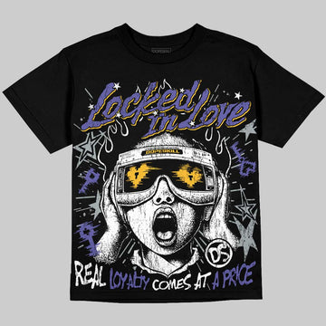 Jordan 4 Lakers DopeSkill Oversize Print T-Shirt Locked in Love Graphic Streetwear - Black