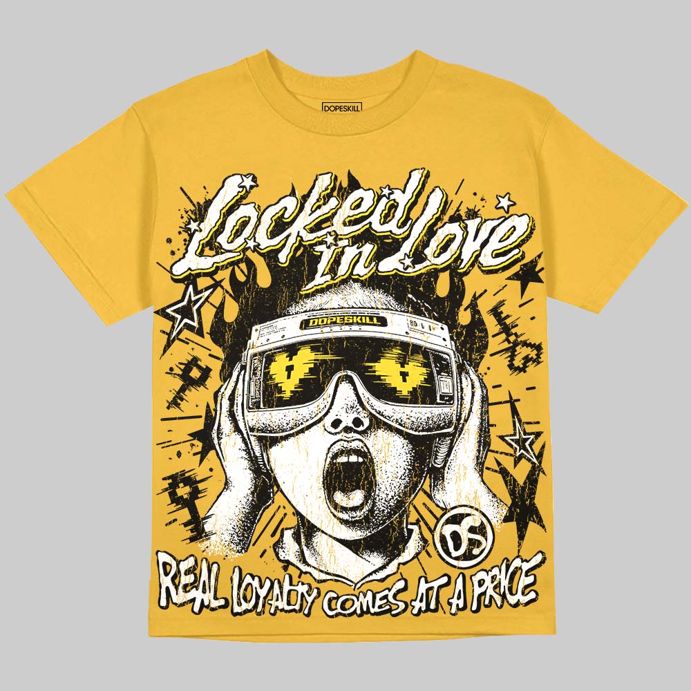 Jordan 4 Thunder DopeSkill Oversize Print T-Shirt Locked in Love Graphic Streetwear - Mustard