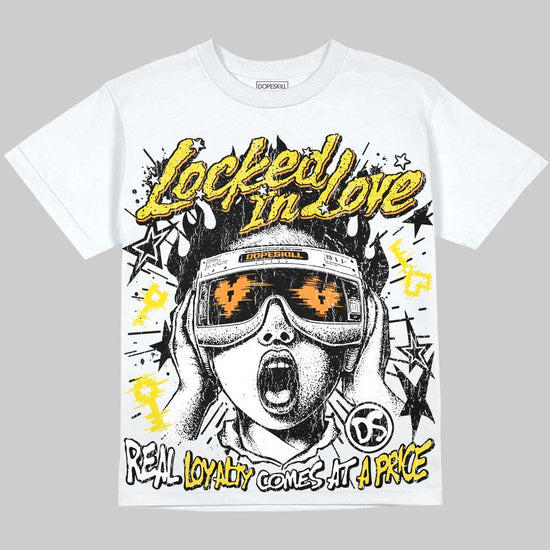 Jordan 4 Tour Yellow DopeSkill Oversize Print T-Shirt Locked in Love Graphic Streetwear - White