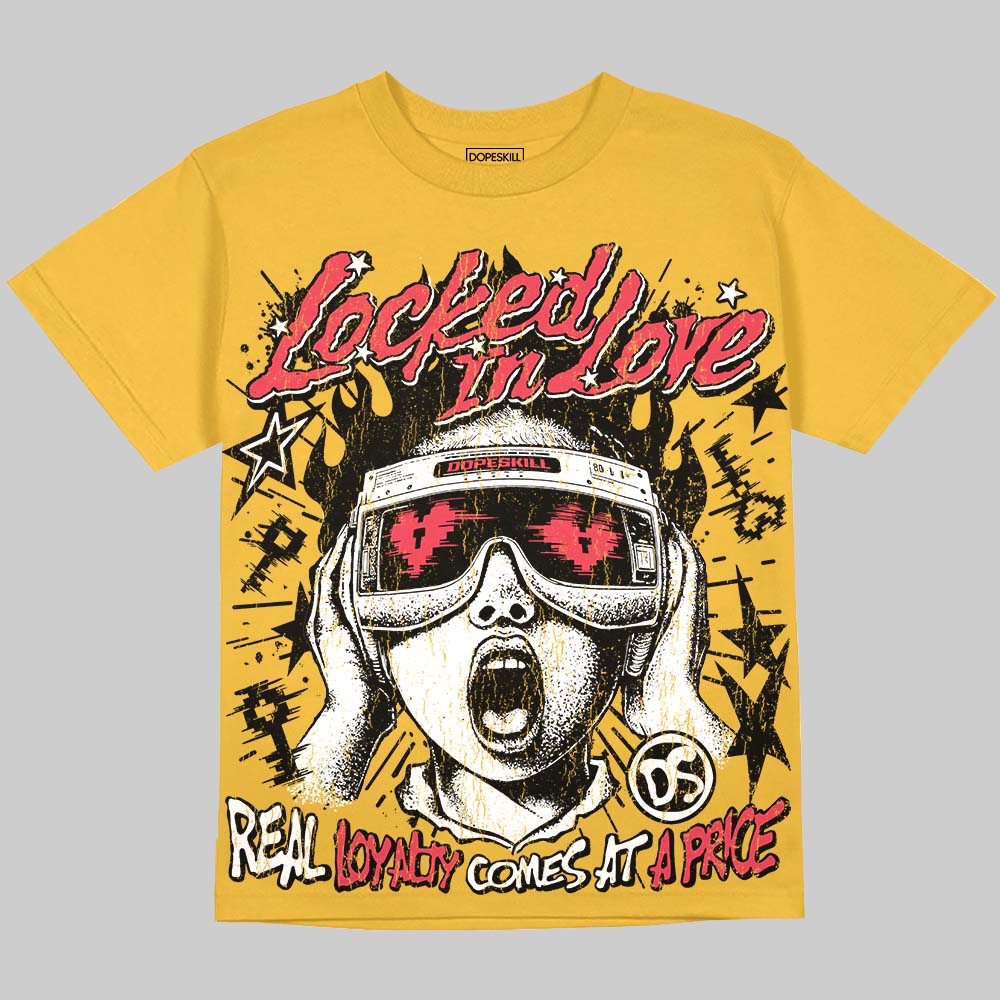 Jordan 4 Tour Yellow DopeSkill Oversize Print T-Shirt Locked in Love Graphic Streetwear - Mustard 