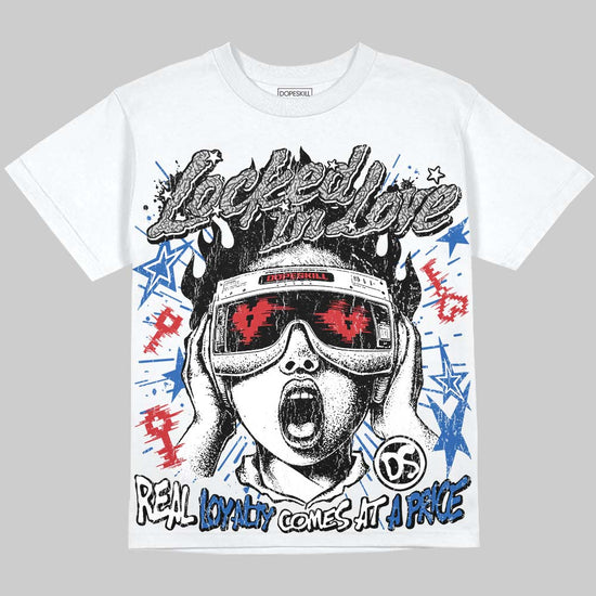 Jordan 3 True Blue DopeSkill Oversize Print T-Shirt Locked in Love Graphic Streetwear - White