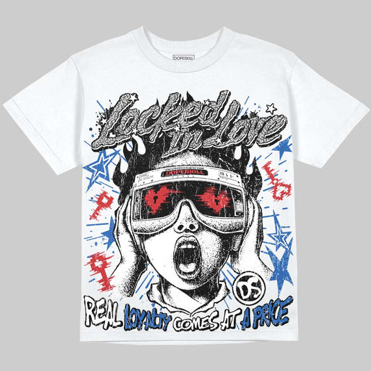 Jordan 3 True Blue DopeSkill Oversize Print T-Shirt Locked in Love Graphic Streetwear - White