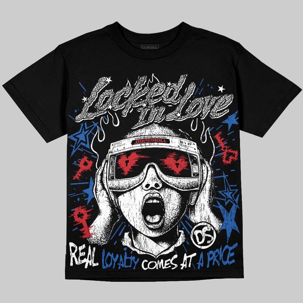 Jordan 3 True Blue DopeSkill Oversize Print T-Shirt Locked in Love Graphic Streetwear - black