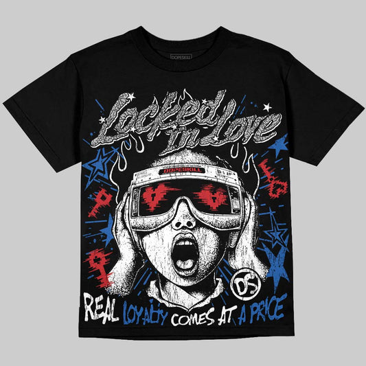 Jordan 3 True Blue DopeSkill Oversize Print T-Shirt Locked in Love Graphic Streetwear - black