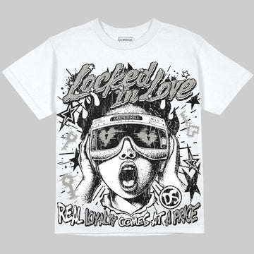 Jordan 5 White Metallic DopeSkill Oversize Print T-Shirt Locked in Love Graphic Streetwear - White