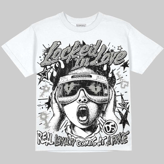 Jordan 5 White Metallic DopeSkill Oversize Print T-Shirt Locked in Love Graphic Streetwear - White