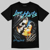 Jordan 14 Black and University Blue DopeSkill T-Shirt Love Hurts Graphic Streetwear - Black