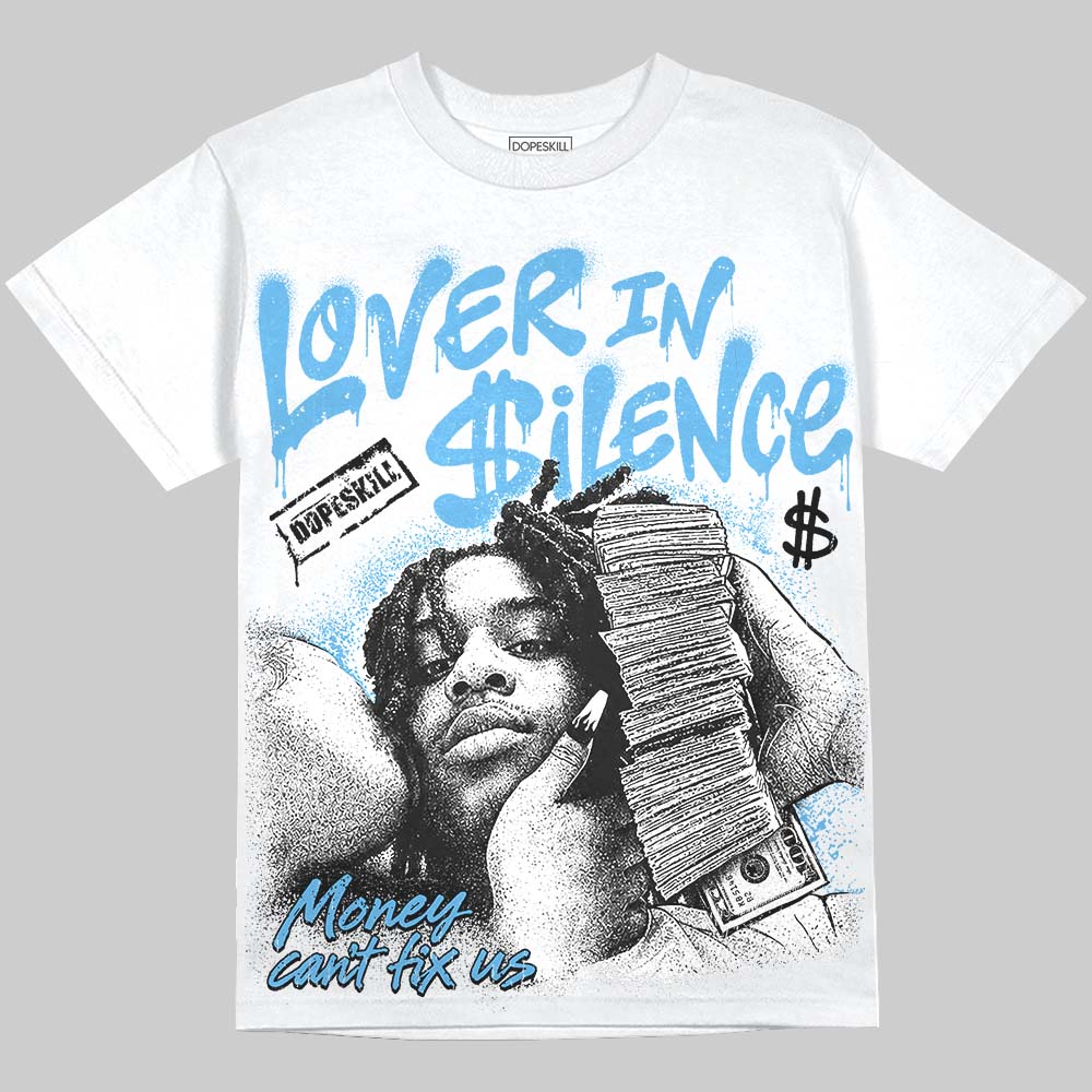 Jordan 14 University Blue DopeSkill Oversize Print T-Shirt Lover In $ilence Graphic Streetwear - White