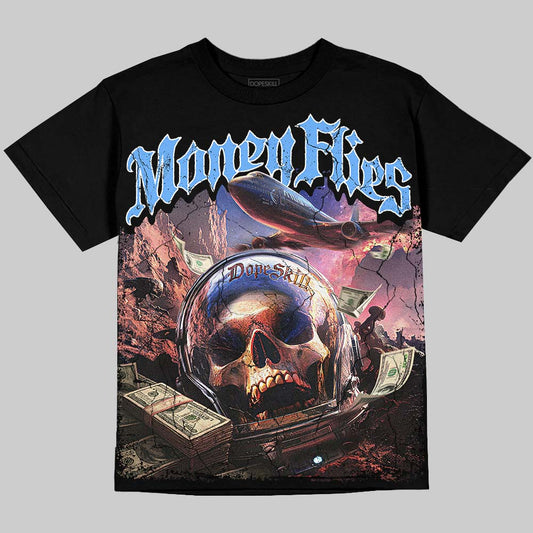 Jordan 5 Black University Blue DopeSkill Oversize Print T-Shirt Money Flies Graphic Streetwear - Black