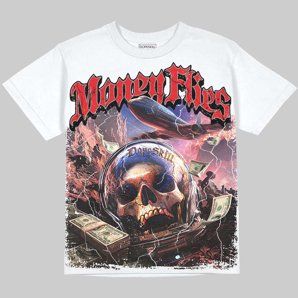Jordan 4 Bred DopeSkill Oversize Print T-Shirt Money Flies Graphic Streetwear - White