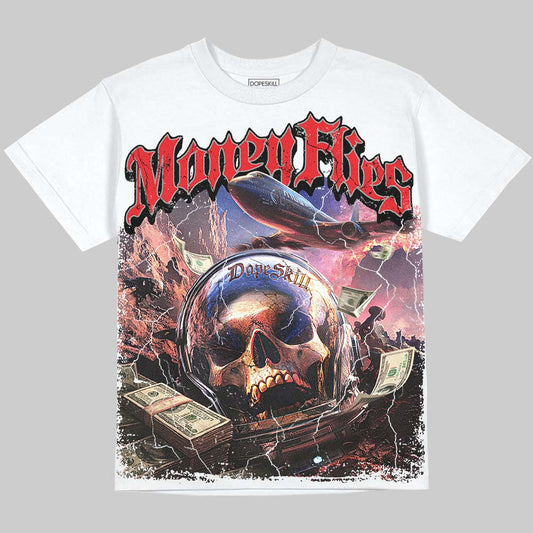 Jordan 4 Bred DopeSkill Oversize Print T-Shirt Money Flies Graphic Streetwear - White