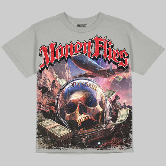 Jordan 4 Bred DopeSkill Oversize Print T-Shirt Money Flies Graphic Streetwear - Grey