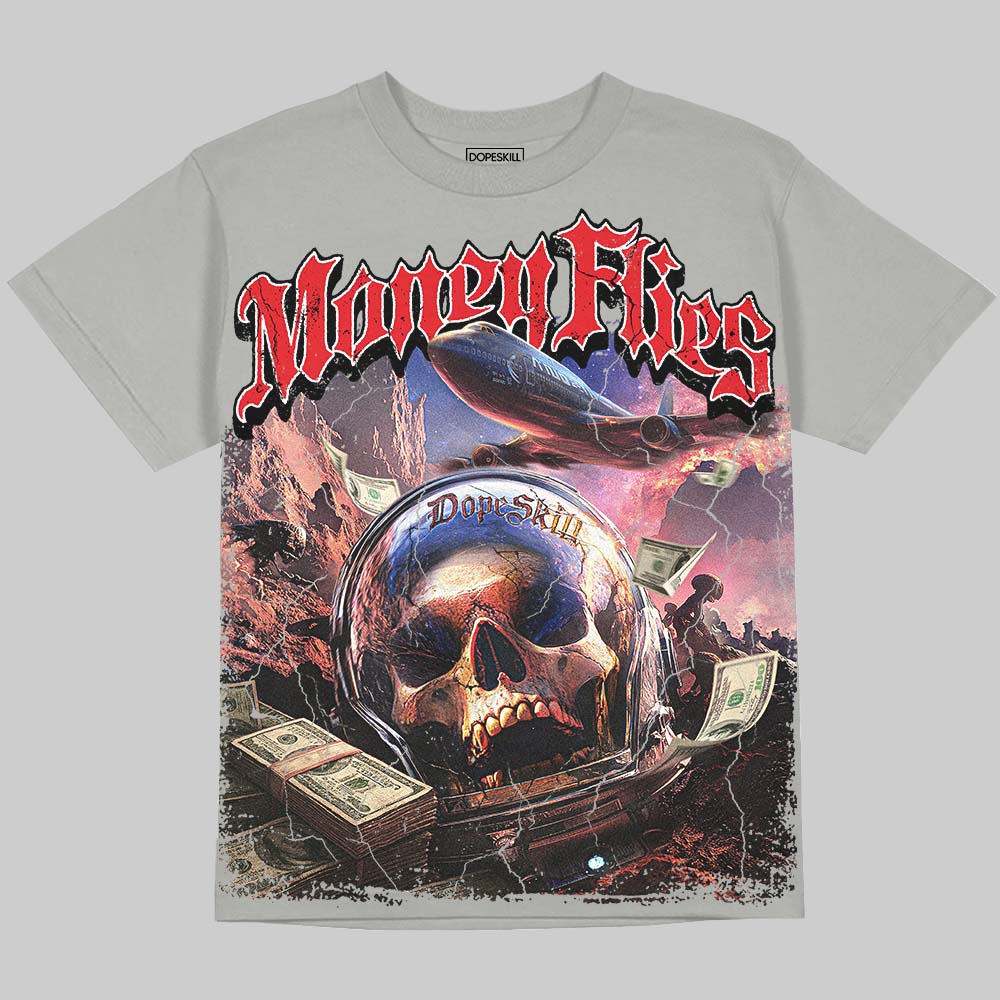 Jordan 4 Bred DopeSkill Oversize Print T-Shirt Money Flies Graphic Streetwear - Grey