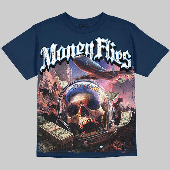 Jordan 13 Flint DopeSkill Oversize Print T-Shirt Money Flies Graphic Streetwear - Navy