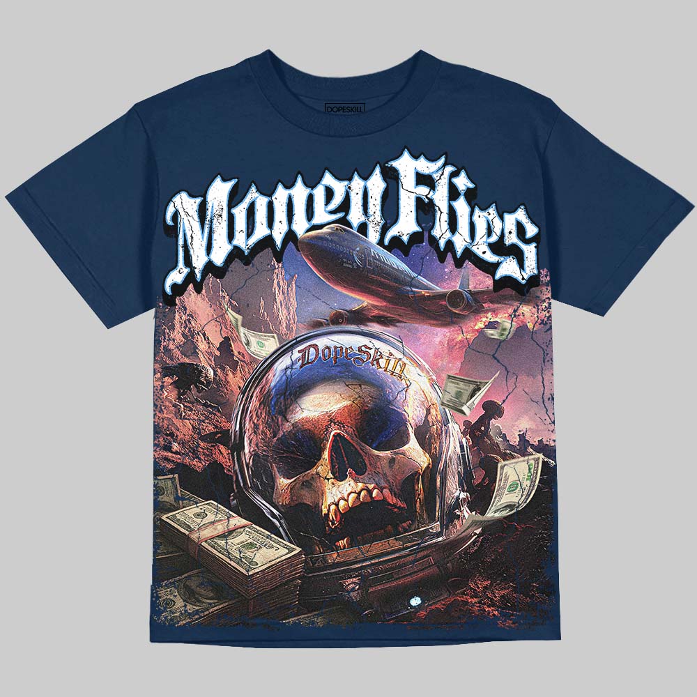 Jordan 13 Flint DopeSkill Oversize Print T-Shirt Money Flies Graphic Streetwear - Navy