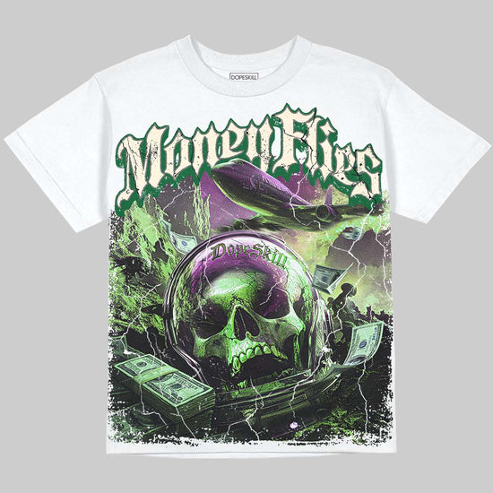 Jordan 14 Forest Green DopeSkill Oversize Print T-Shirt Money Flies Graphic Streetwear - White