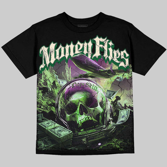 Jordan 14 Forest Green DopeSkill Oversize Print T-Shirt Money Flies Graphic Streetwear - Black