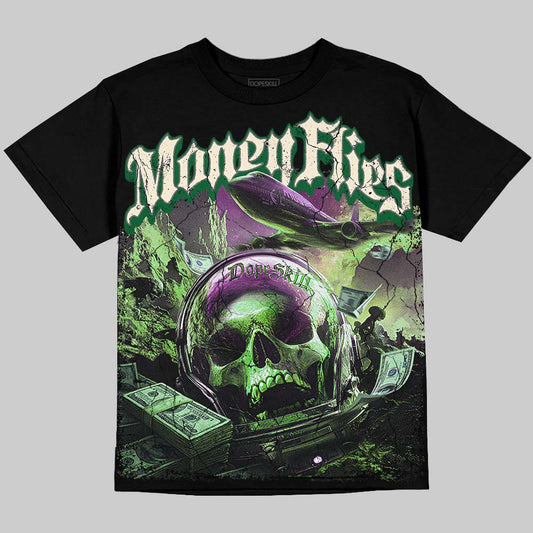 Jordan 14 Forest Green DopeSkill Oversize Print T-Shirt Money Flies Graphic Streetwear - Black