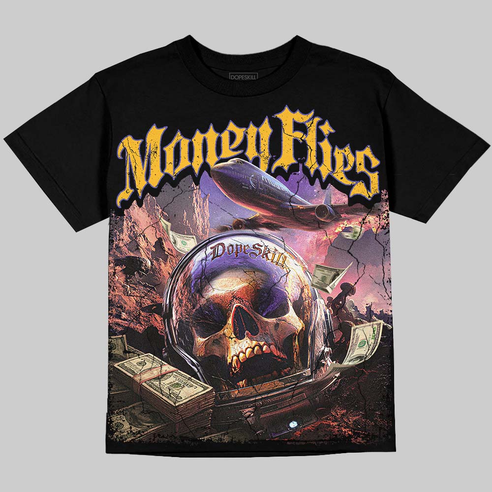 Jordan 4 Lakers DopeSkill Oversize Print T-Shirt Money Flies Graphic Streetwear - Black