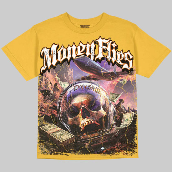 Jordan 4 Thunder DopeSkill Oversize Print T-Shirt Money Flies Graphic Streetwear - Mustard