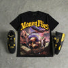 Black Tour Yellow AJ 4 Thunder DopeSkill Oversize Print T-Shirt Money Flies Graphic