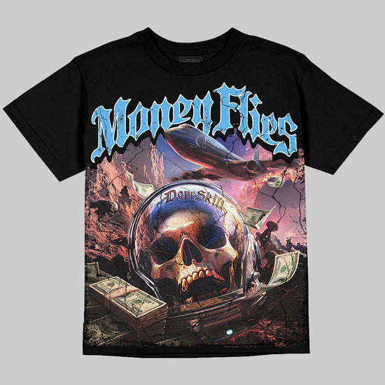 Jordan 14 Black and University Blue DopeSkill Oversize Print T-Shirt Money Flies Graphic Streetwear - black