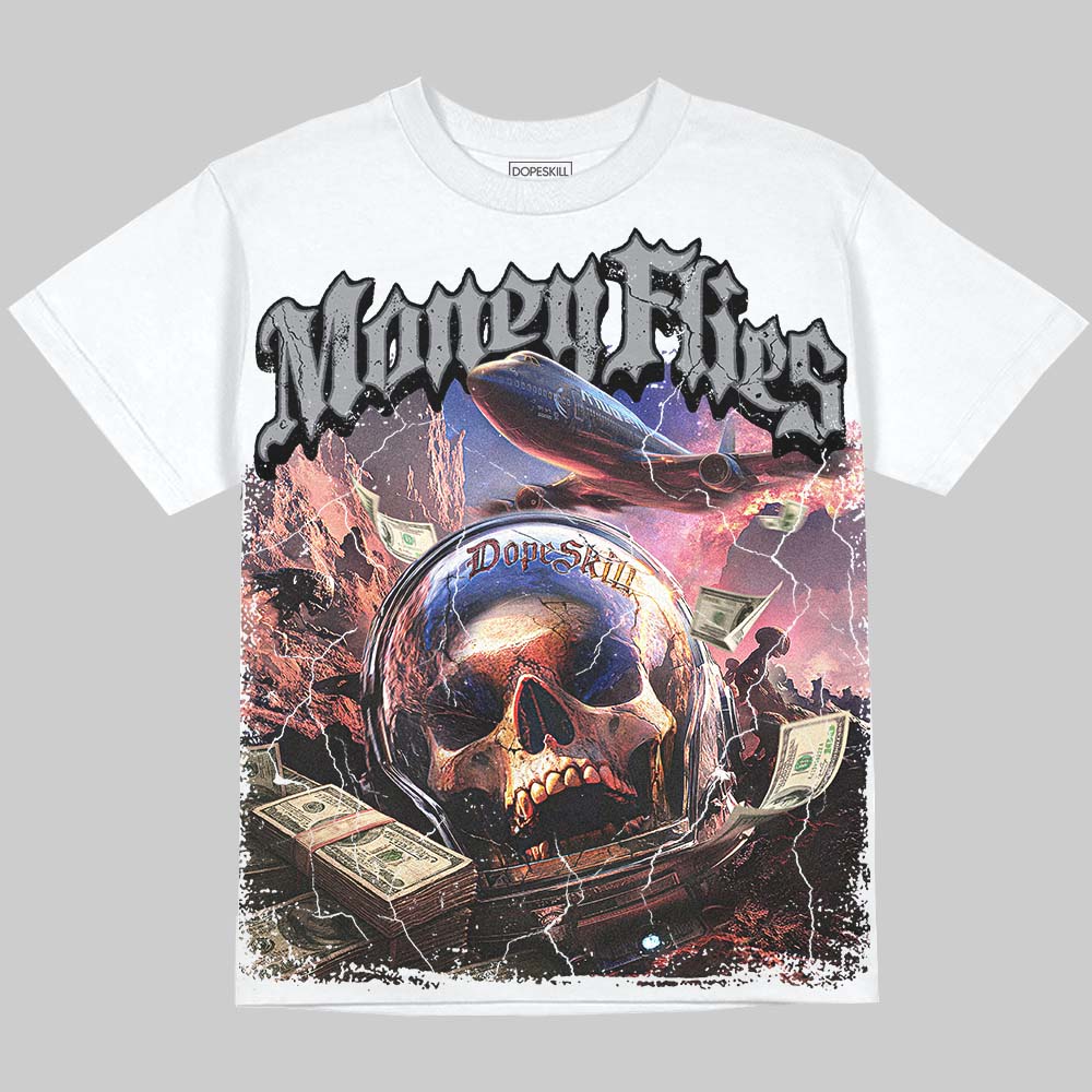 Jordan 5 Wolf Grey DopeSkill Oversize Print T-Shirt Money Flies Graphic Streetwear - White