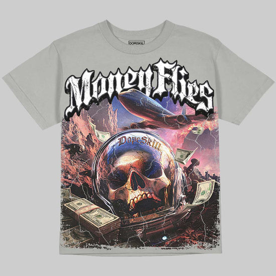 Jordan 5 Wolf Grey DopeSkill Oversize Print T-Shirt Money Flies Graphic Streetwear - Grey