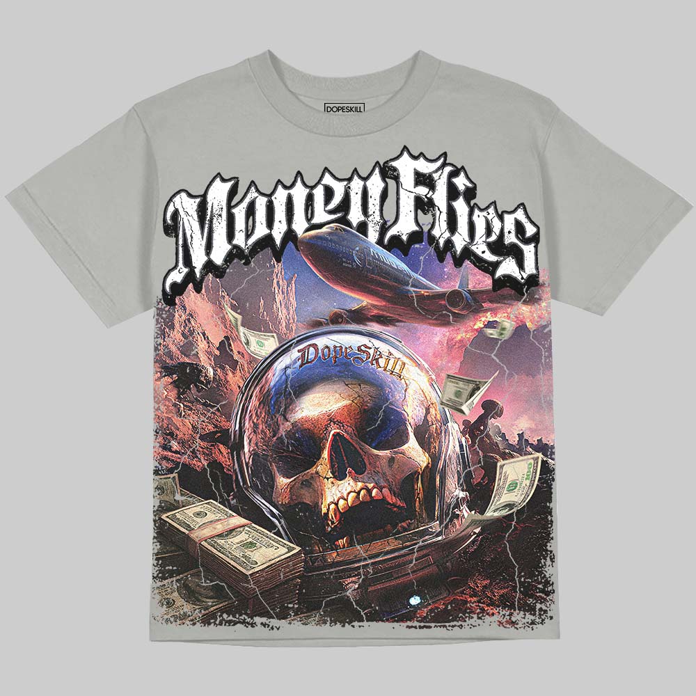 Jordan 5 Wolf Grey DopeSkill Oversize Print T-Shirt Money Flies Graphic Streetwear - Grey
