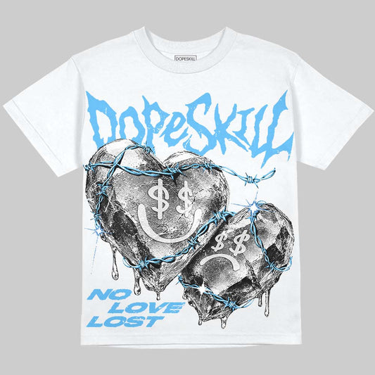 Jordan 14 Black and University Blue DopeSkill Oversize Print T-Shirt No Love Lost Graphic Streetwear - White